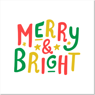 Merry and Bright (red/green/gold) Posters and Art